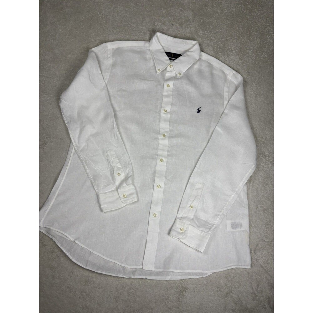 Ralph Lauren Men's XL White Linen Polo Woven Classic Fit Button-Up Shirt XL
